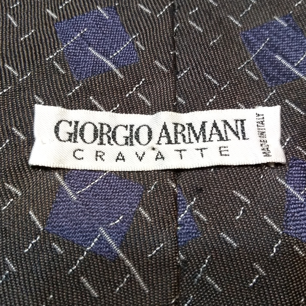 Giorgio Armani Tie, 100% Silk, Black, Blue Diamonds & Grey Flecks, Made … - Picture 4 of 10